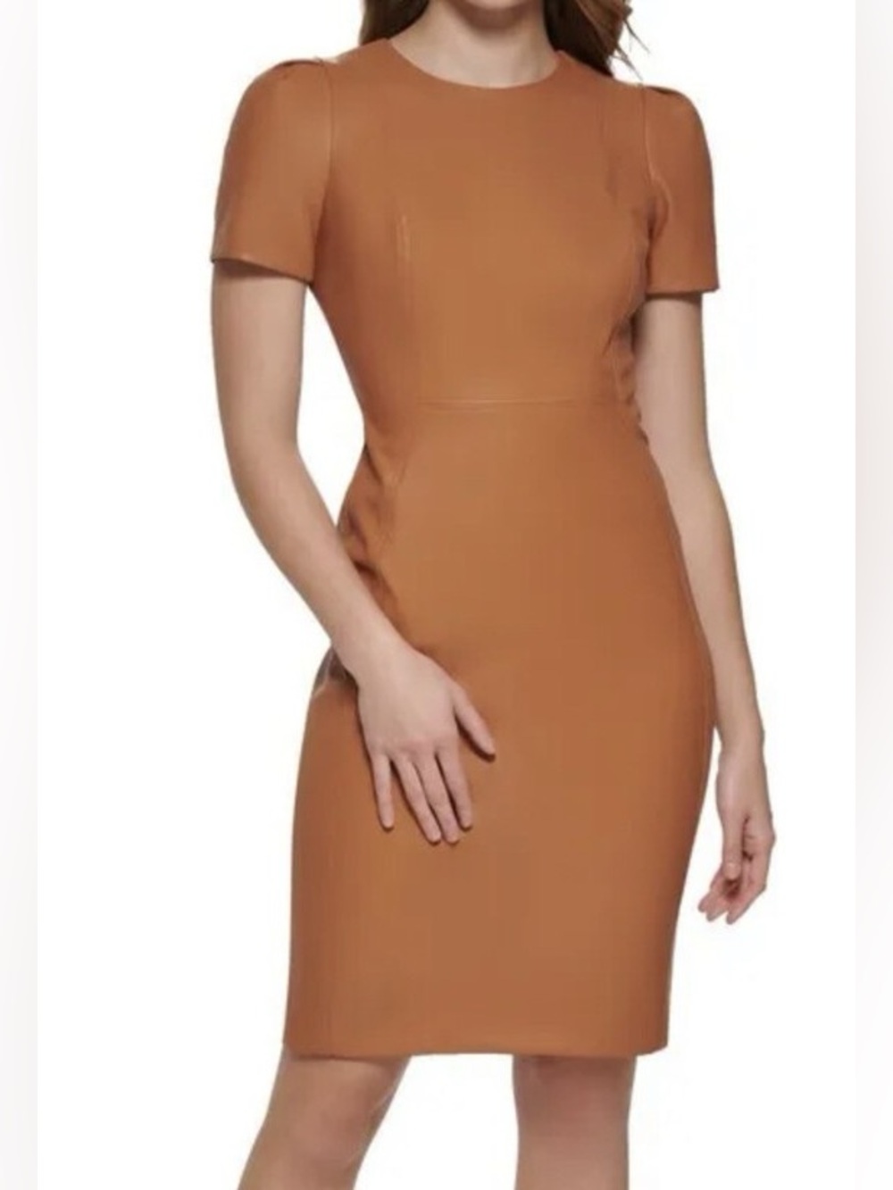 Calvin Klein Camel Brown Fitted Sheath Dress